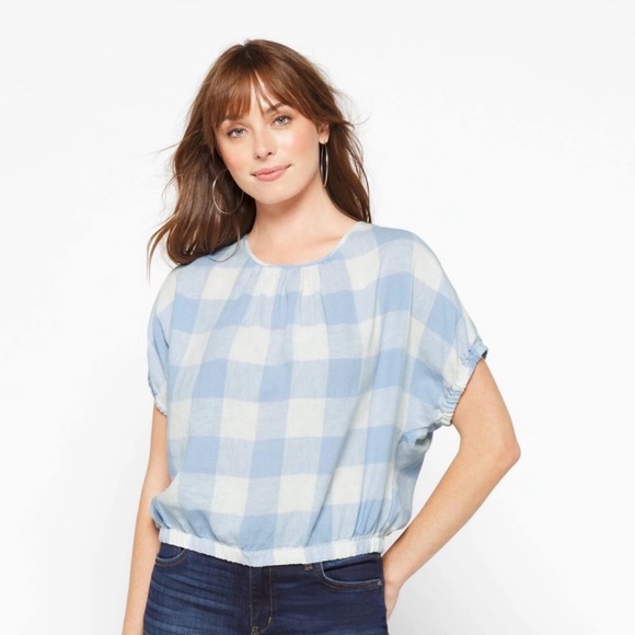 Madewell Linen-Blend Michele Bubble Top in Gingham Check - Picture 2 of 8